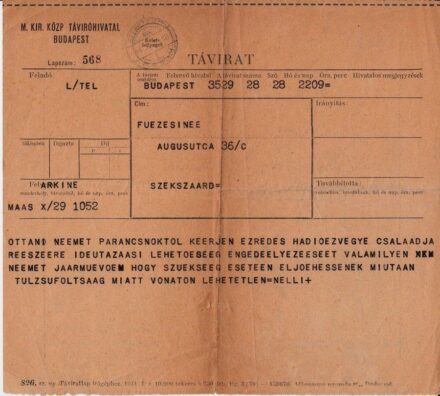 58-602 1944. Távirat érdekes üzenettel.