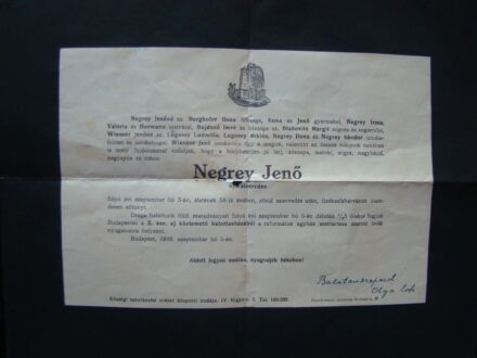 58-1062 1938. Gyászjelentés, Negrey Jenő ny. alazredes /középpen kis szakadással