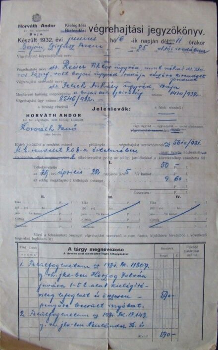 58-1697 1932 Végrehajtási Jegyzőkönyv