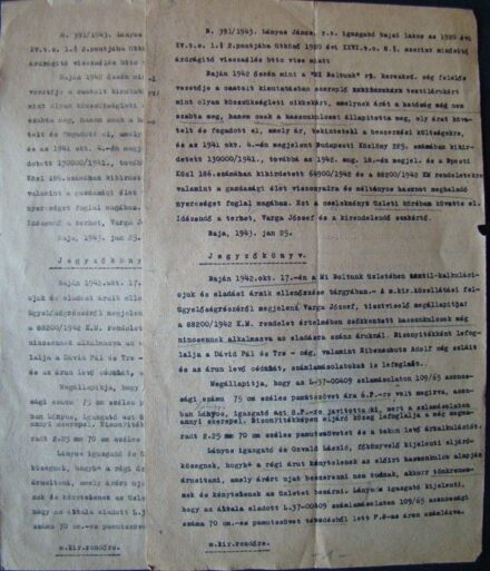 58-1700 1942 jegyzőkönyvek árdrágitó visszaélés miatt