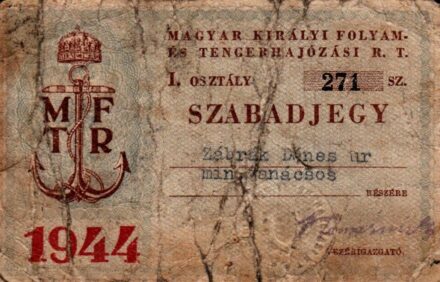 58-1703 1944 I. oszt Szabadjegy a Magyar Királyi Folyam és Tengerhajózási Rt