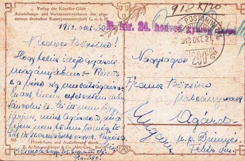 59-316 1918.október 20. Cenzurált képeslap Magyarországra