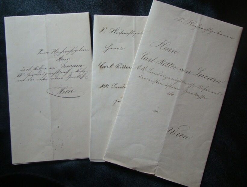 59-1221 1875-1867 3 db viaszpecsétes levél Carl Ritter von Lucan részére