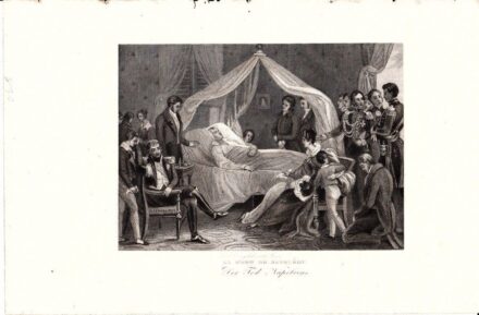 59-571 cca 1840 Napoleon a halálos ágyán / La mort de Napoleon c acélmetszet 24x15 cm