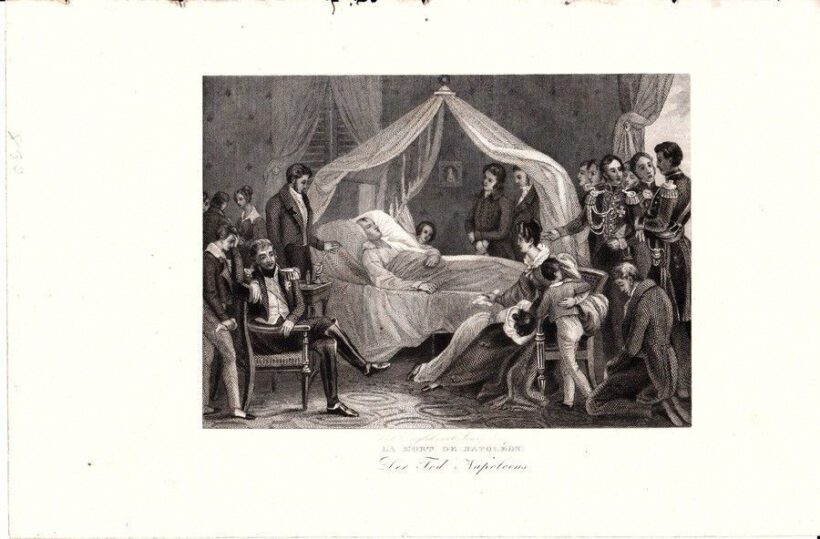 59-571 cca 1840 Napoleon a halálos ágyán / La mort de Napoleon c acélmetszet 24x15 cm