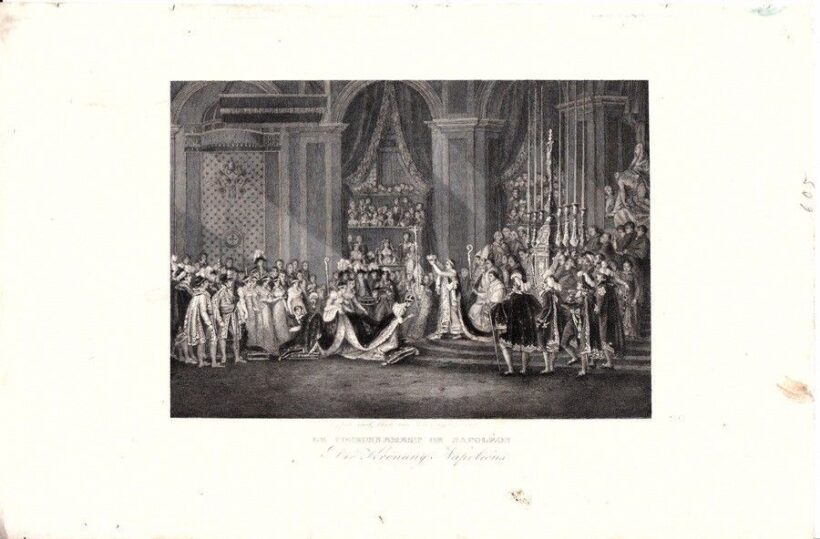 59-572 cca 1840 Napoleon császárrá koronázása/ Die Krönung Napoleons acélmetszet 24x15 cm