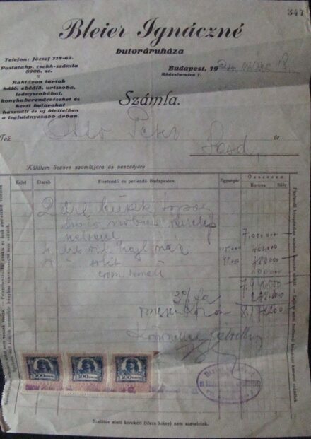 59-646 1924 Bleier Ignáczné butoráruháza fejléces számlája, Budapest