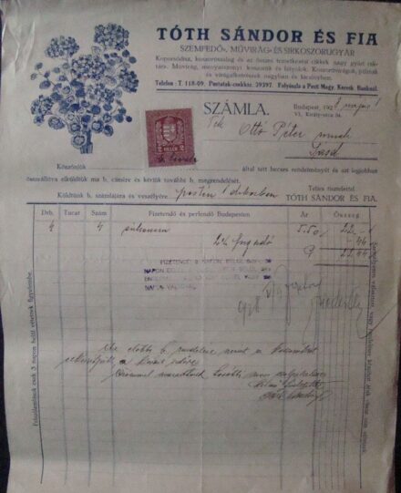 59-652 1928 Tóth Sándor és Fia fejlécdes számlája, Budapest