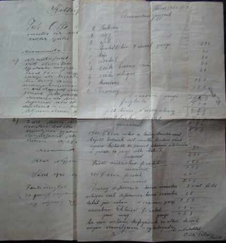 61-925 1940. Költségvetés és árajánlatv új butorok készítésére