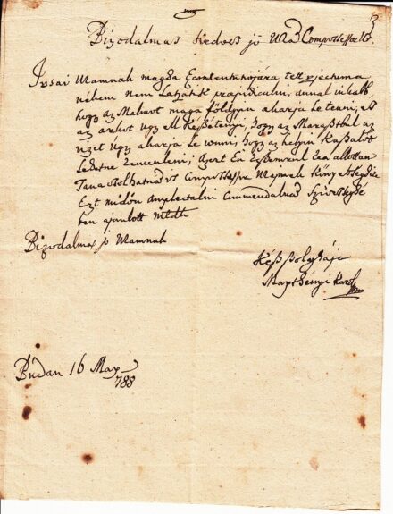 61-763 1788. Magyar nyelvű levél malom építésével és vizével kapcsolatban.