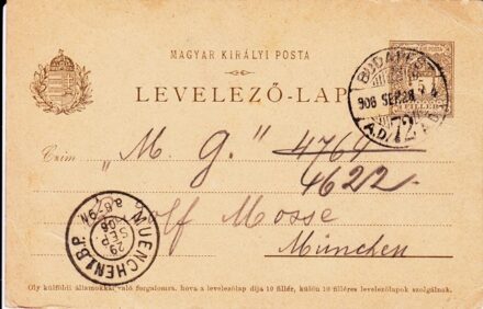61-958 1907 Díjjegyes levelezőlap "Budapest-MUNCHEN"