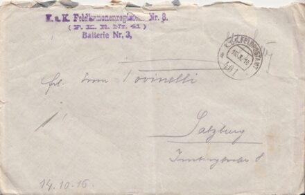 61-1194 1916 K.u.K Feldkanonenregiment Nr.8 levél tartalommal
