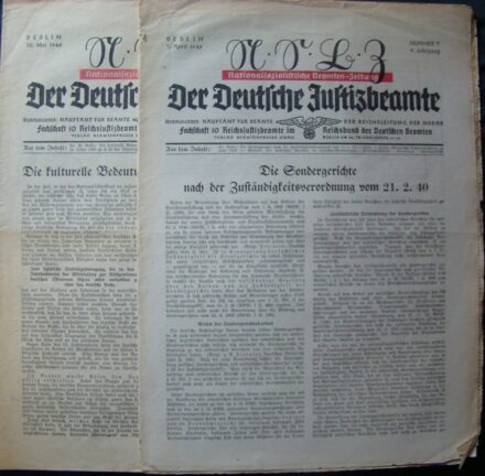 61-1200 1940 2 db Német Igazságügyi alkalmazottak, havonta kétszer megjelenő lapja benne a speciális biróságok jogétrelmezése