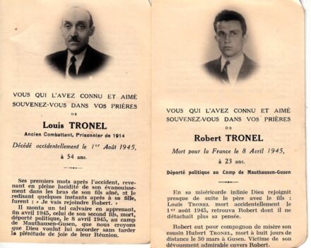 61-1094 1945 2db halotti értesítőapa és fiáról akik a Mauthausen koncentrációs táborban hunytak el / EREDETI!