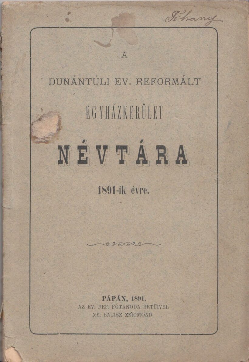 61-1434 1891 A Dunántuli Ev. Reformált Egyházkerület Névtára az 189.évről