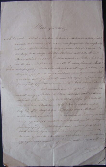 61-1679 1869 Bizonyítvány katona köteles személyről, hogy ő a család fentartója, szép viaszpecséttel
