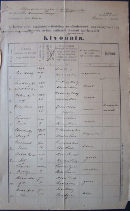 61-1680 1905 Egyházi kimutatás 1894-95 évben született gyermekekről