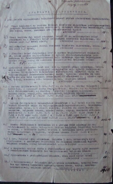 61-797 1934 A bajai Gör. Kat. paplak átalakítási költségvetése