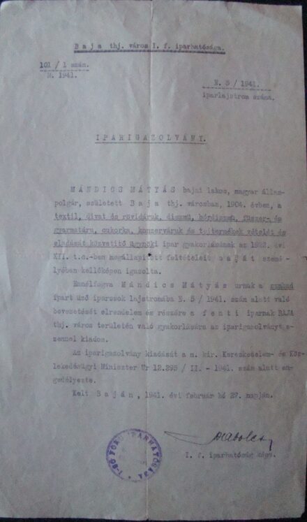 61-770 1941 Iparigazolvány /Baja