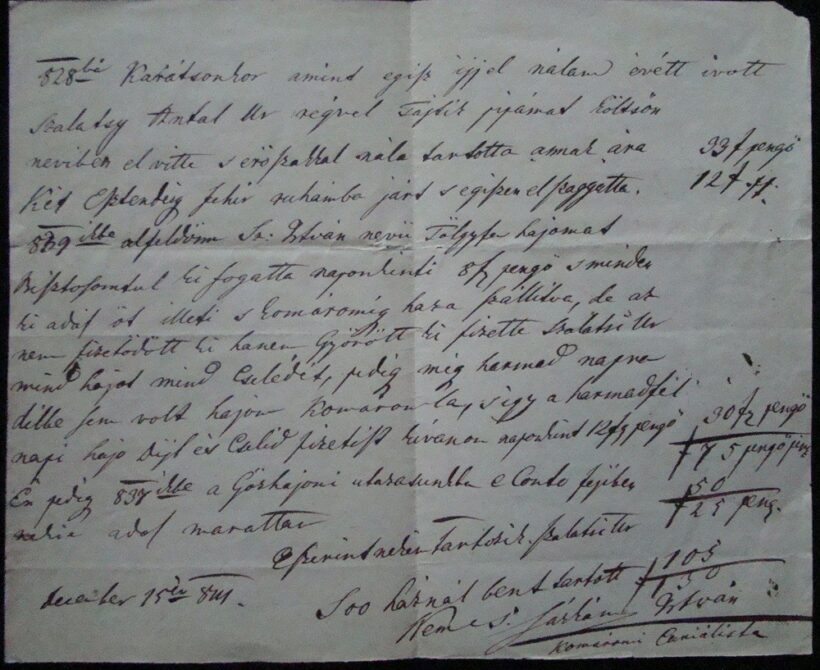 62-1053 1841 Szalay Antal álltal okozott kár leírása a győri só házban