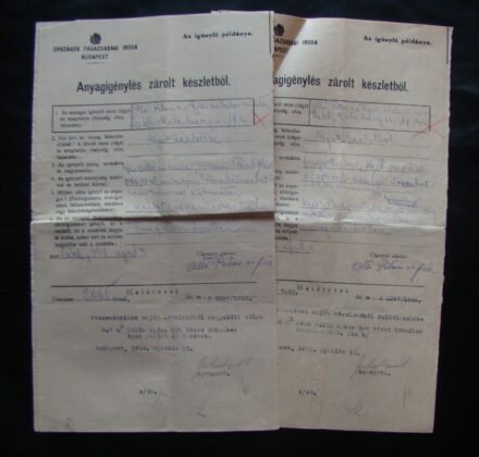 62-923 1946. 2db Anyagigénylés zárolt készletből / Országos Fagazdasági Iroda Budapest