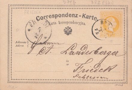 62-721 1876 2kr levelezőlap "BRZESKU" - "FRIDEK"