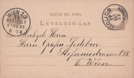 62-726 1897 2kr levelezőlap "HOLICS" - "WIEN"