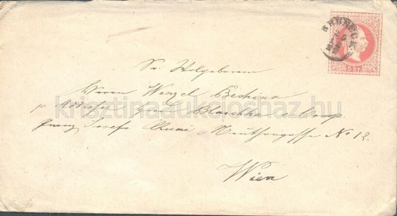 62-118 1872. 5 k levélboríték "Bruneck-Wien"