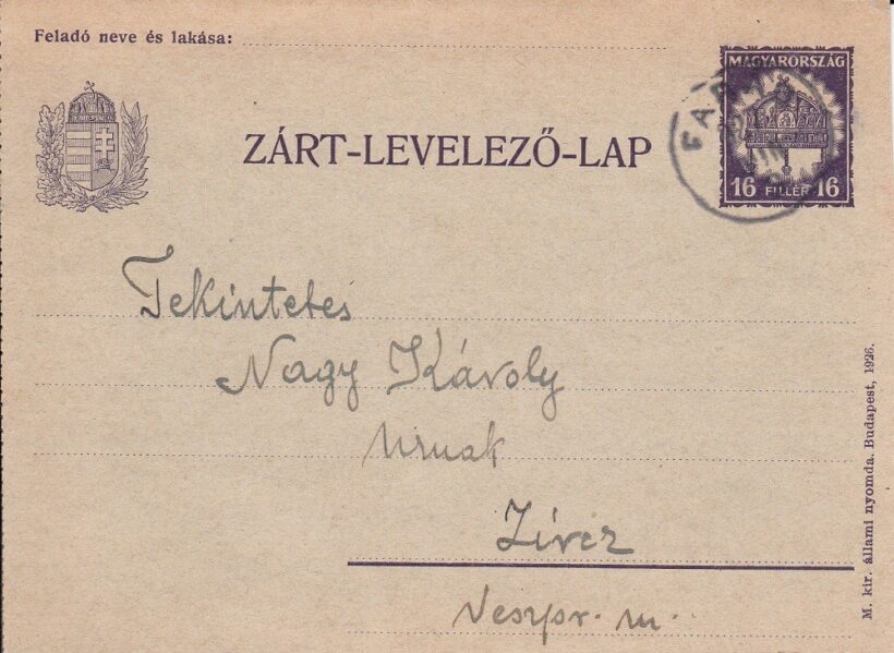 62-564 cca. 1926 Zárt levelezőlap "Zircz"