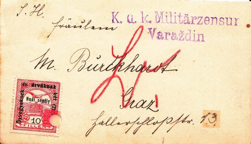 62-867 cca 1916 Levélboriték "K.u.k Millitarzensur Varazdin"