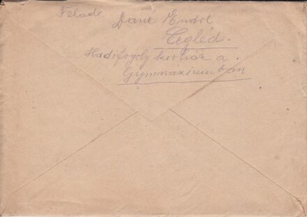 62-1207 1945 Dáné Gyula (1887-?) festő- és iparművész Endre nevű fia levele a Ceglédi hadifogoly korházból