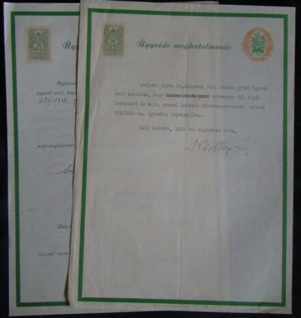 62-1208 1939 2 db Ügyvédi meghatalmazás