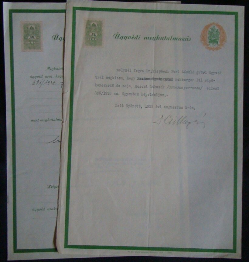 62-1208 1939 2 db Ügyvédi meghatalmazás