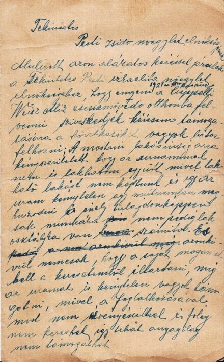 62-1212 1921 Levélpiszkozat a Pesti Izraelita Nőegylet elnökségéhez, Weisz Alice Gyermekágyas Otthon felvétele íránt