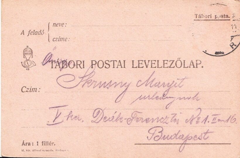 62-60 1917. Tábori postai levelezőlap