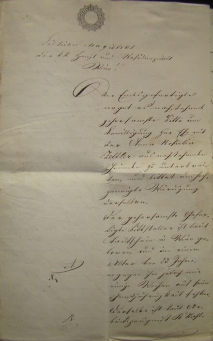 62-55 1850 Szignettás levél városi tanácsos aláírásával a Cs. és Kir. katonaságnak / 3 oldal