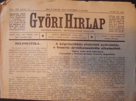 62-1081 1930 Győri Hirlap, Pályaudbari kiadás
