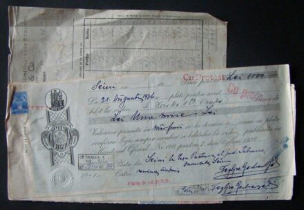 62-1251 1936 5 db váltó és 1 db Számla a Szinérváraljai "Megváltó" gyógszertár pecsétjével