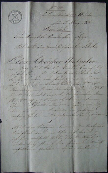 62-1685 1830 Tanúsitvány Alios Sehereher részére