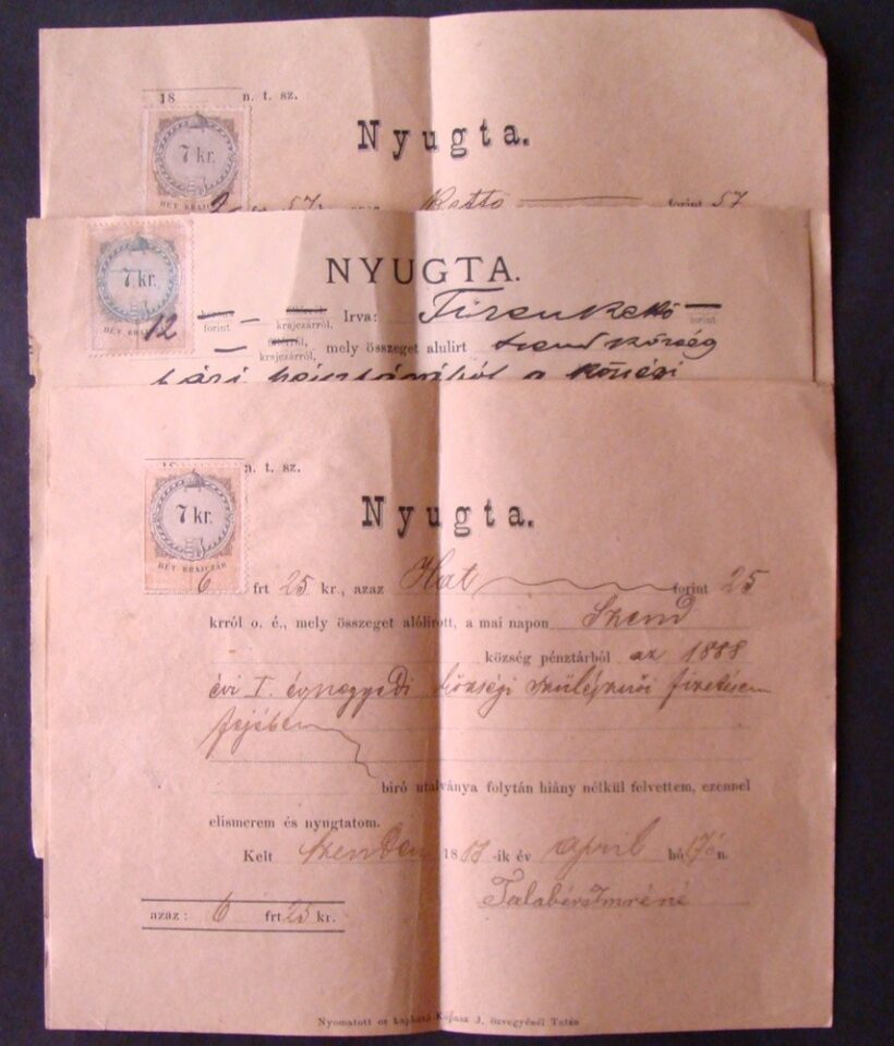 62-1217 3 db Nyugta 7kr bélyeggel