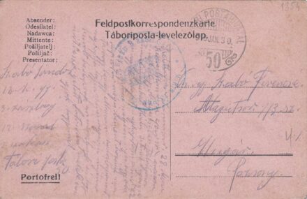 63-1354 1916 Tábori postai levelezőlap, Pozsonyba címezve