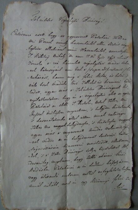 63-1341 ccc 1840 Birósághoz levél, Pataházi (Győr megye) földvásárlás ügyében Iván Márton Győr Vármegyei főbíró aláírásával
