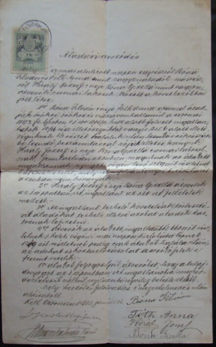 63-995 1903. Adásvételi szerződés 1 k. okmánybélyeggel