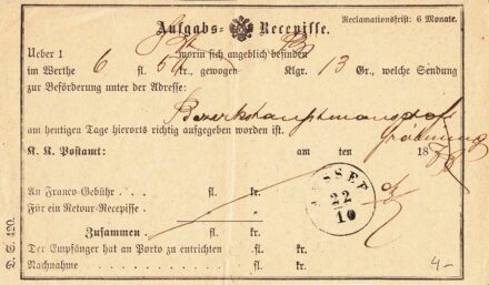 63-854 1878. Feladási vevény
