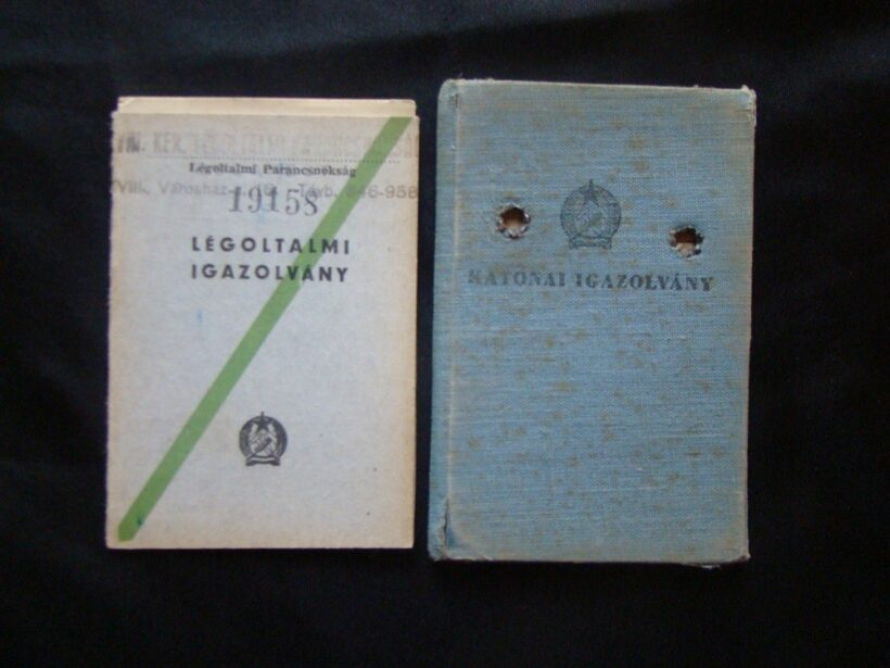 63-1150 1951 Katonai igazolvány, benne 1955-ben kiállított Légoltalmi igazolvánnyal
