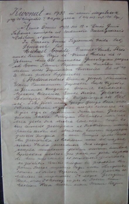 63-1078 1909 Szombathely, Kivonat az 1733. évi nemesi vizsgálatok jegyzőkönyvéből / Ferenczffy család