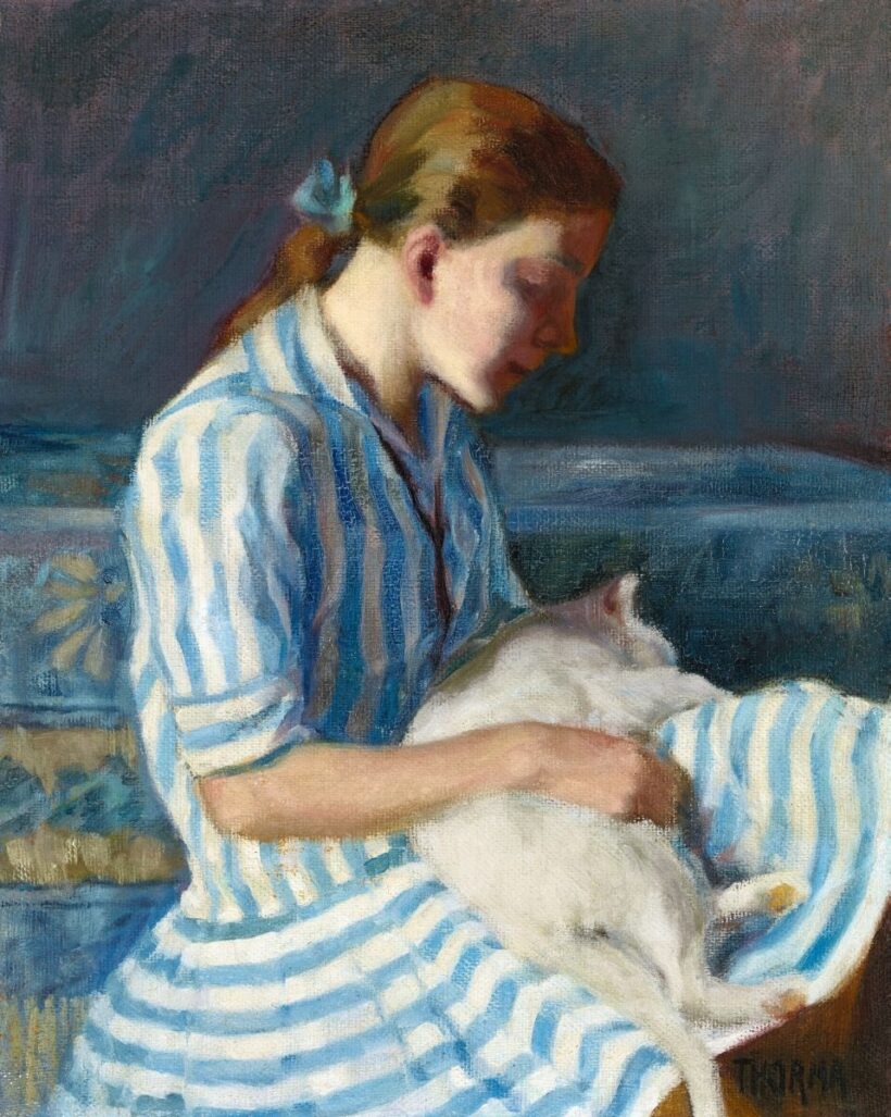 Thorma János Kislány kék-fehér csíkos ruhában (Kislány macskával), 1927