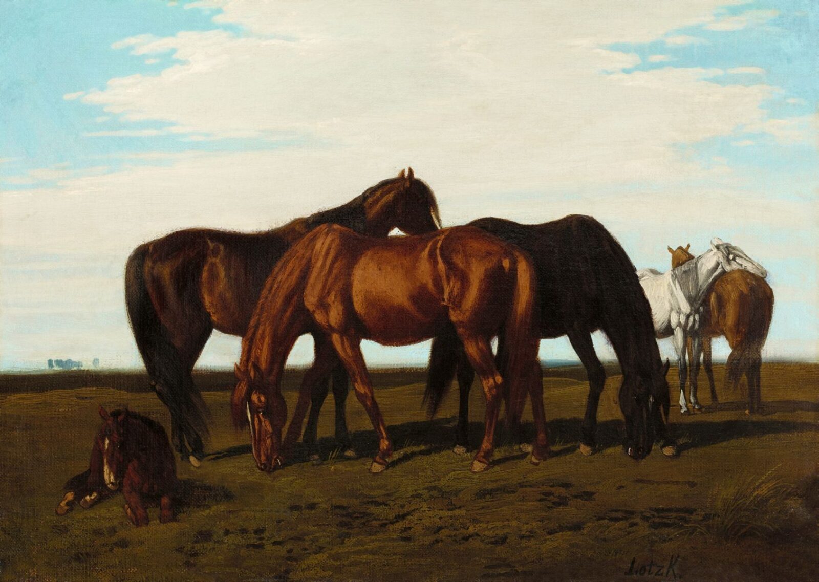 Lotz Károly Magyar táj lovakkal (Alföldi ménes), 1860 körül
