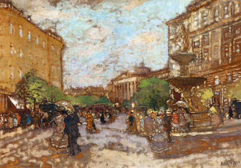 Berkes Antal A Kálvin tér a háttérben a Nemzeti Múzeummal, 1917