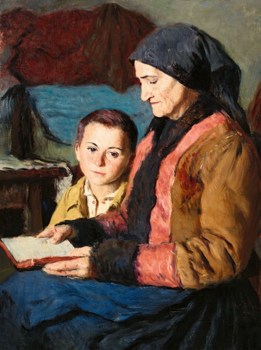 Glatz Oszkár Meseolvasás (Nagymama az unokájával), 1942